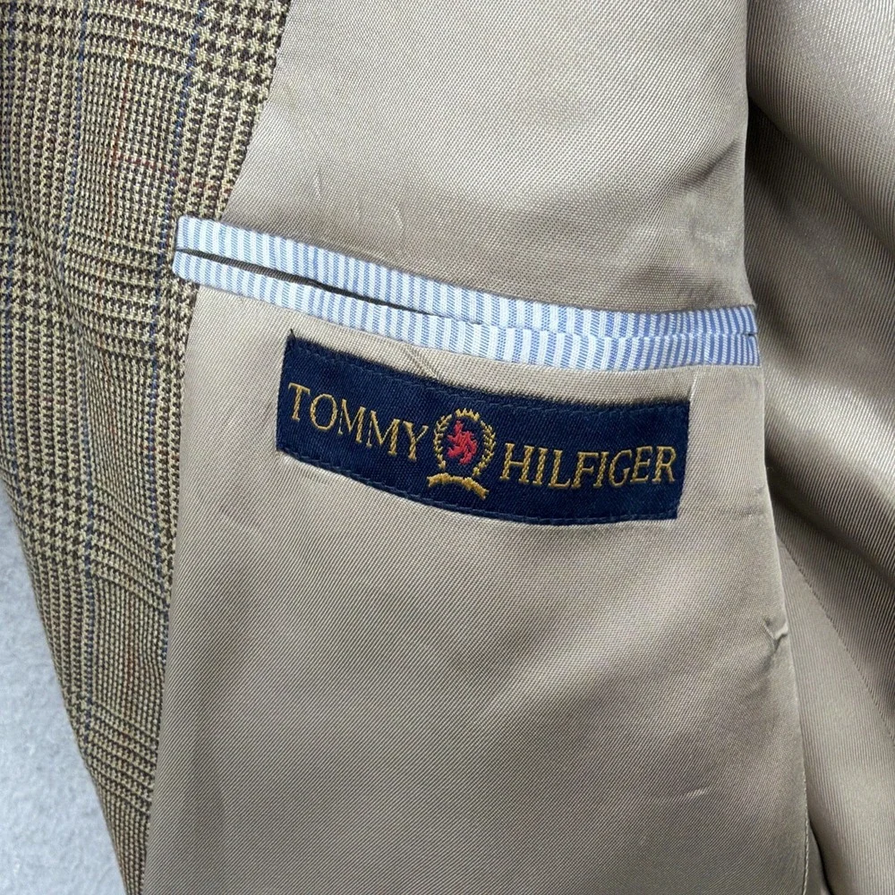 Tommy Hilfiger Blazer Mens 40‎ Brown Glen Plaid Silk Wool Sport Coat Suit Jacket